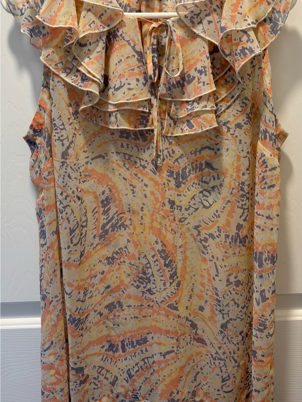 CAbi Peach Multi Ruffled Tie-Neck Tank